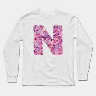 Pink Floral Letter N Long Sleeve T-Shirt